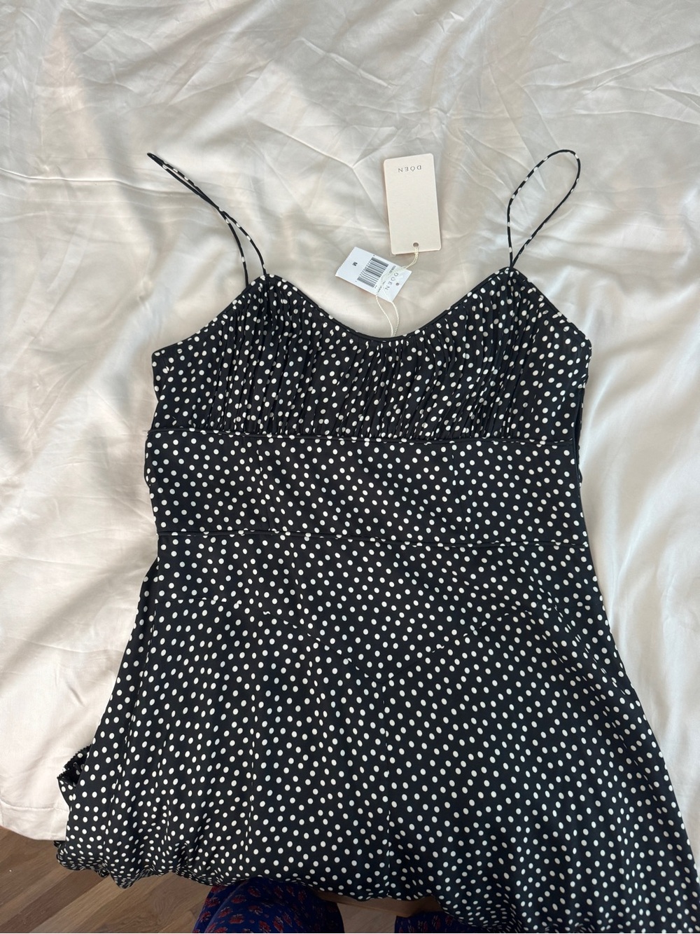 NWT Doen Rosaria Silk Ruched Bust Ruffle Midi Maxi Dress Camille Dot Polka Black - Picture 9 of 13